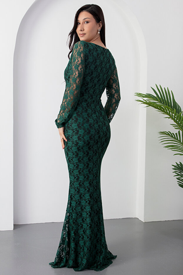 Kare Yaka Dantel Balık Elbise AP-3005 - 7