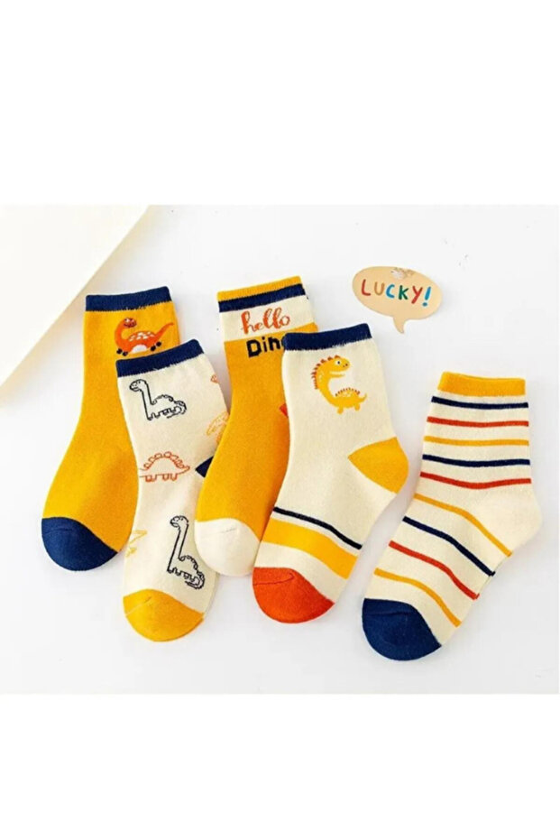 5 Pairs of Dinosaur Patterned Children's Socks Special Dinosaur Series