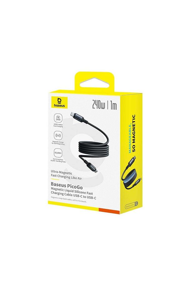 PicoGo Manyetik Silikon Usb-c to Usb-c Şarj Kablosu 240W 1m, - Siyah - 4