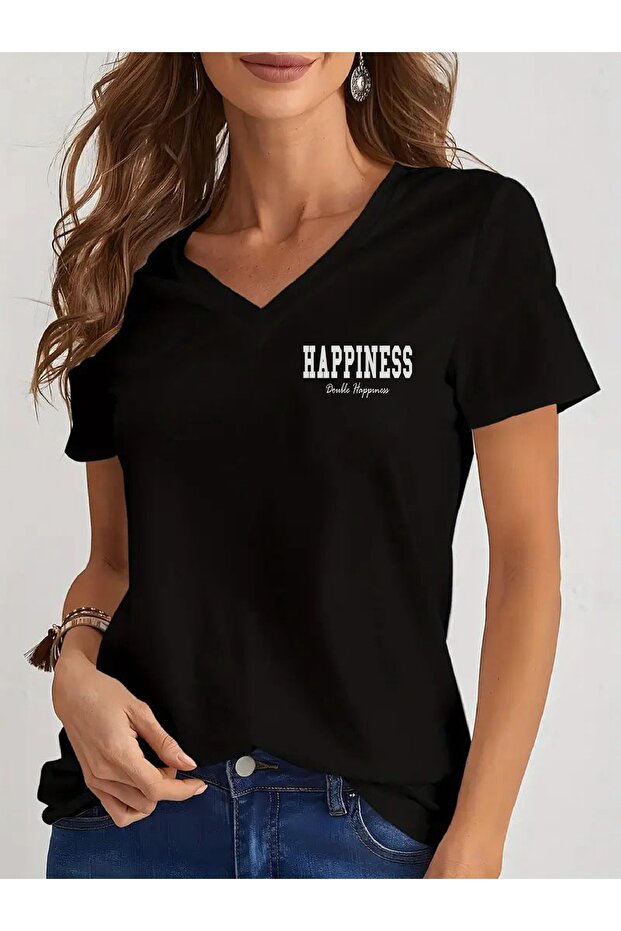 Women's Printed Oversized Salas V-Neck T-Shirt Casual