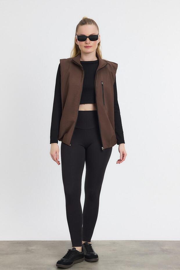 4523A Yan Cepli Sıfır Kol Yelek Kahve - 3