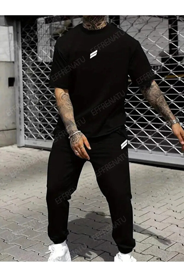 Trendy Clothing Modern Design Printed Set, T-Shirt and Pants, Large Sizes