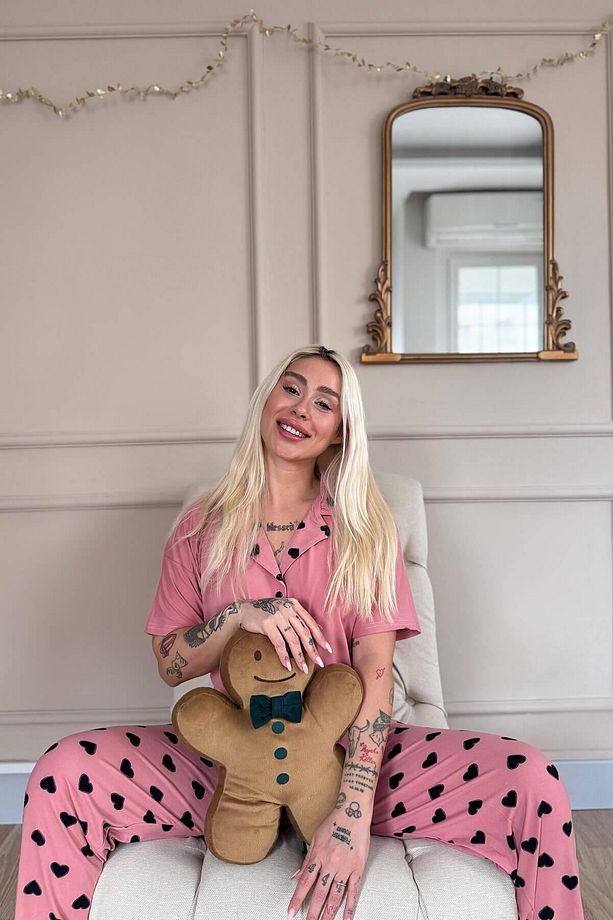 Somon Soft Charm Desenli Bambu Önden Düğmeli Kısa Kol Pijama Takımı - 5