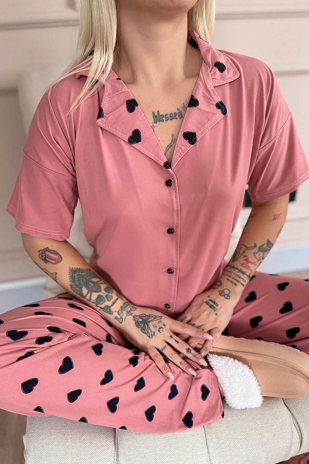 Somon Soft Charm Desenli Bambu Önden Düğmeli Kısa Kol Pijama Takımı - 6