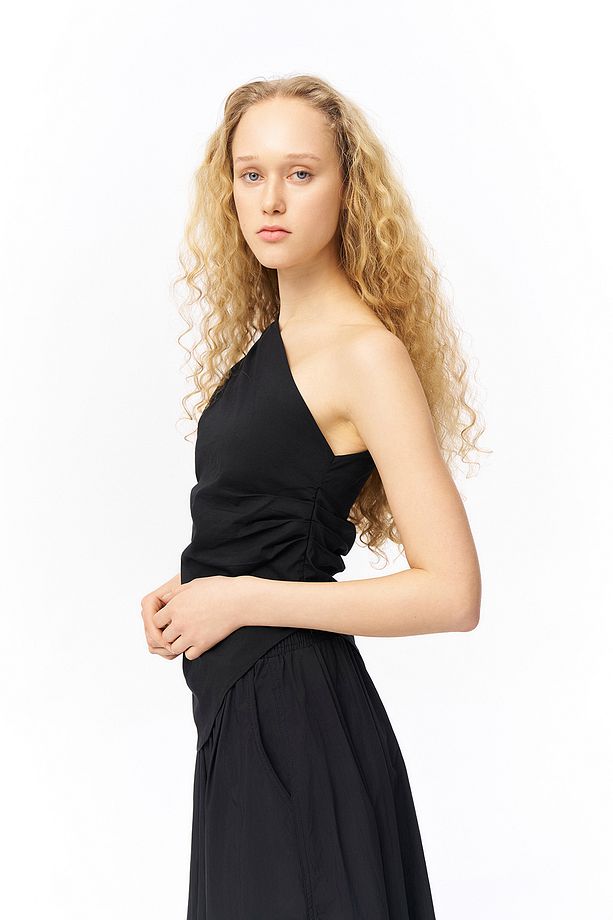 Drape Detaylı Tek Omuz Bluz Siyah - 4