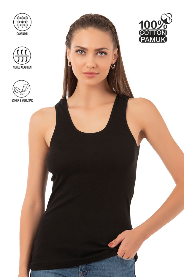Özkan 0111 Women's 100% Cotton Rib Flexible Comfortable Rib Thick Straps Knitted Undershirt