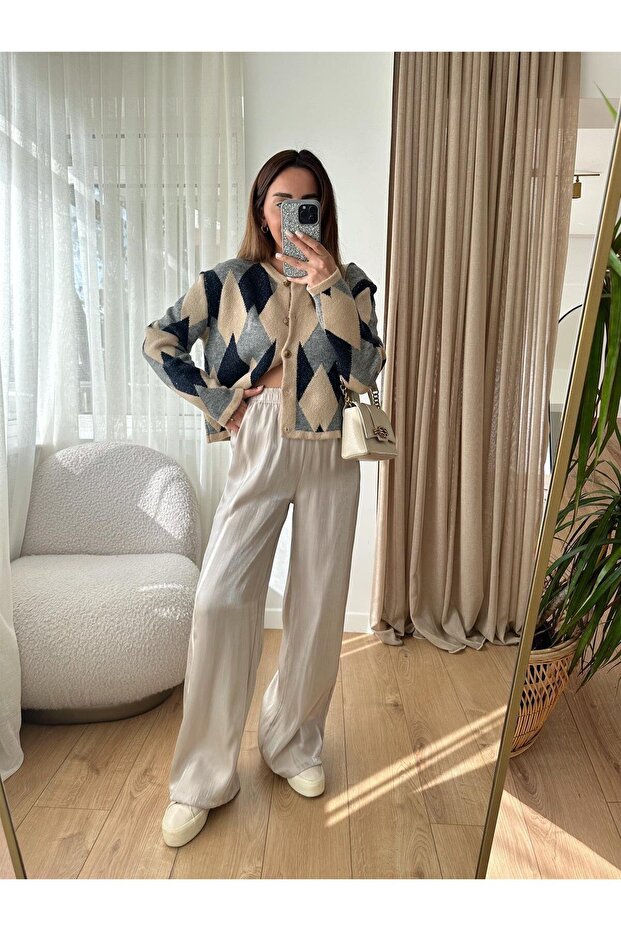 Women's Elastic Waist Shiny Satin Trousers