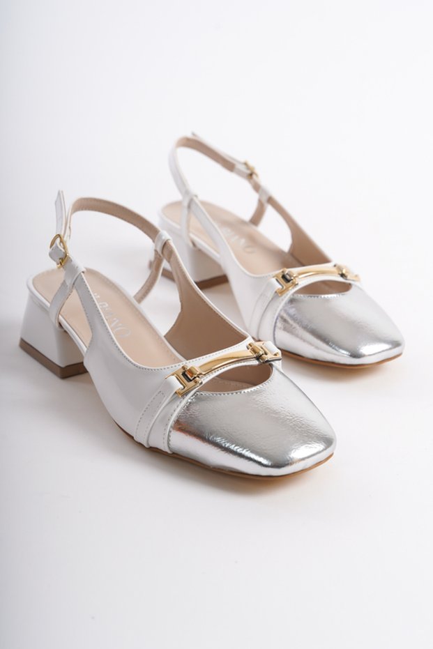 Mbbtr401-lm Women's Open Back Buckle Detail Blunt Toe Lame Sandals & Ballerinas