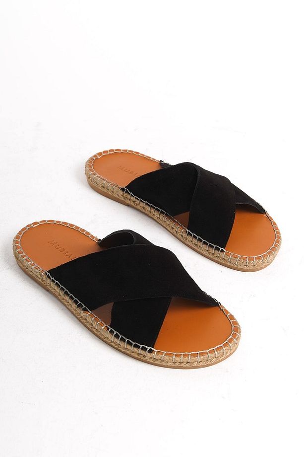 Summer Erkek Hakiki Deri Süet Çapraz Bantlı Jüt Taban Siyah Espadril Terlik -mssr5959-s - 5