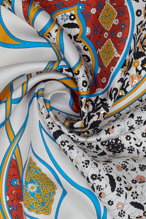 Red Flower Patterned Twill Shawl - 2