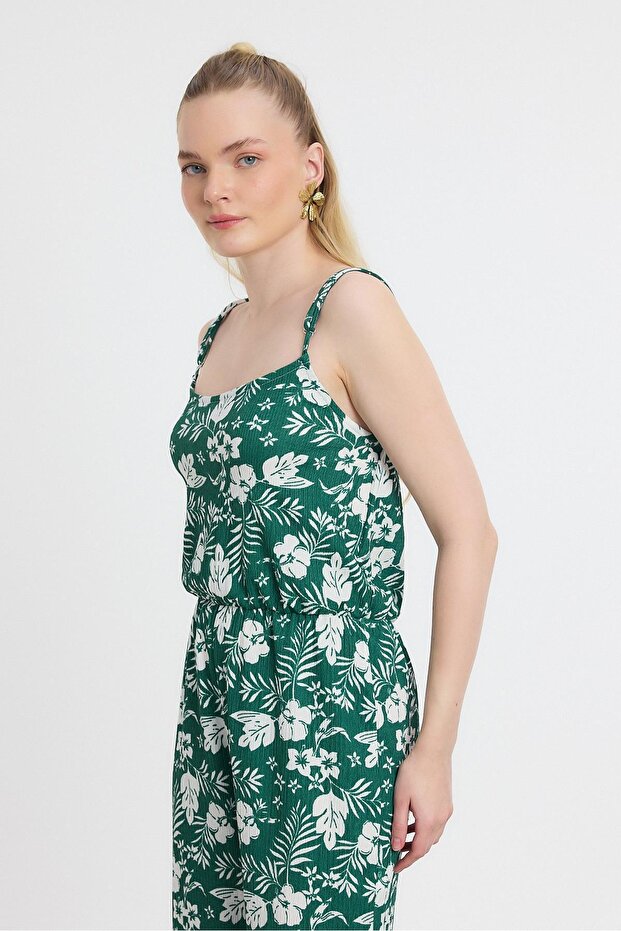 جمبسوت بأكمام صفر ونمط زهور - زمردي - 3