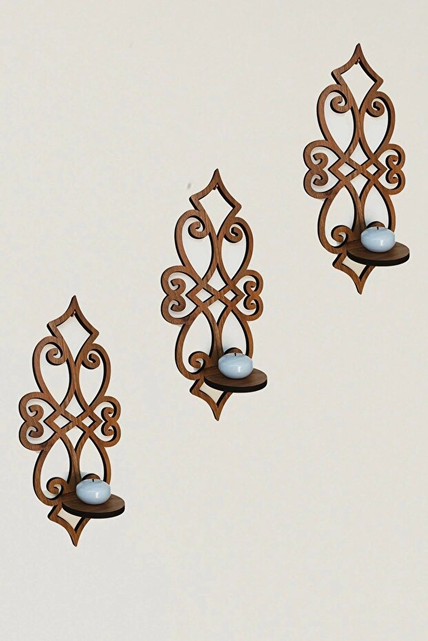 Ahşap Mumluk 3'lü - 1