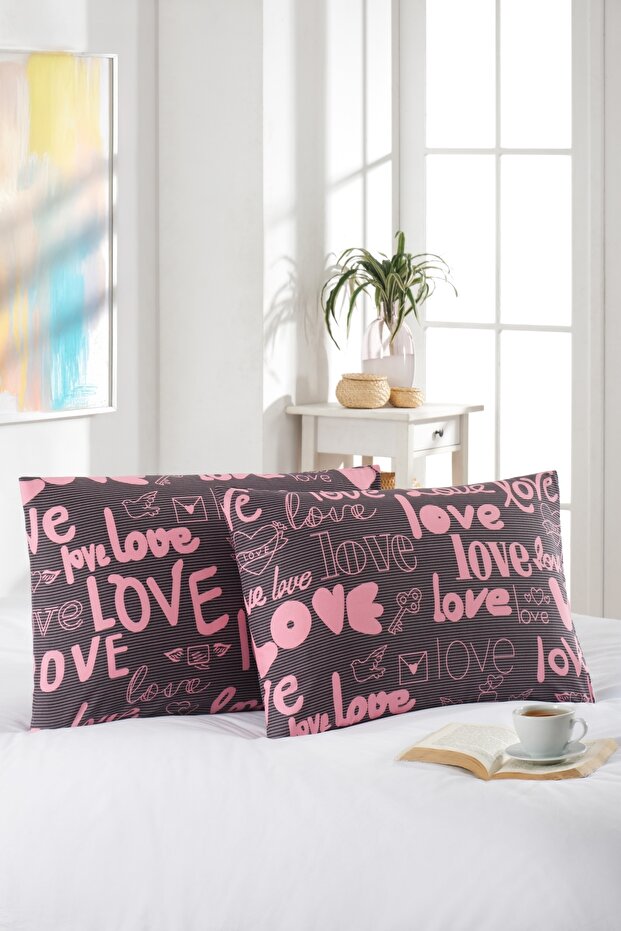 2-Piece Pillowcase | Cotton | 50X70 cm | Love Desen | Pink