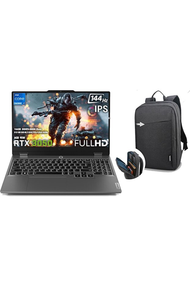 LOQ 15IRX9 i7 13650HX 16GB 512GB SSD RTX 3050 6GB 95W 15.6" FHD IPS Fdos 83DV011ATRN1C + B210 Çanta - 1