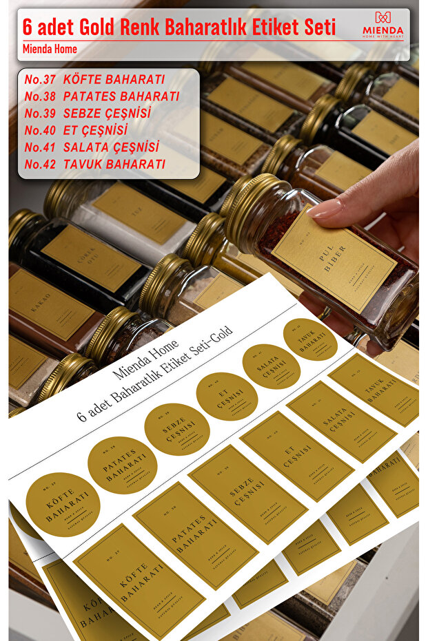 No. 37-42 Spice Rack Label, Sticker Waterproof Washable Gold Color Label