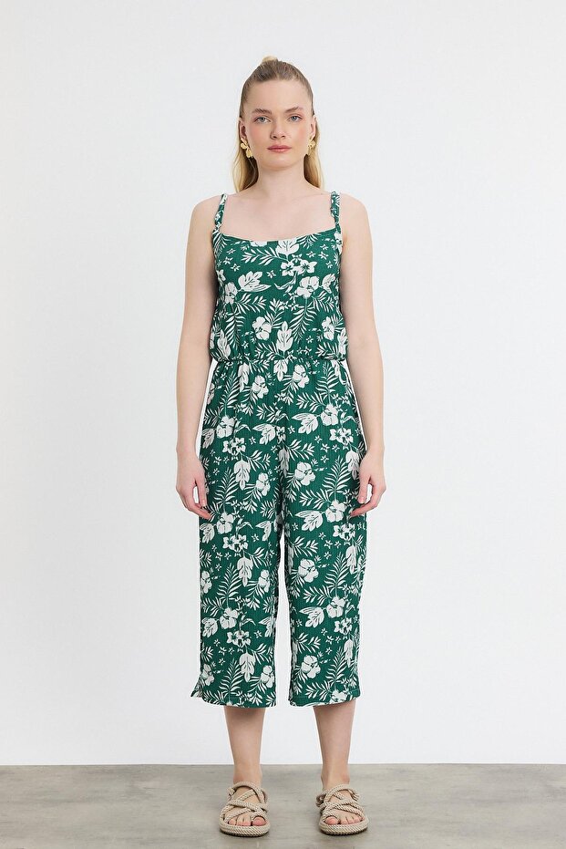 جمبسوت بأكمام صفر ونمط زهور - زمردي - 1