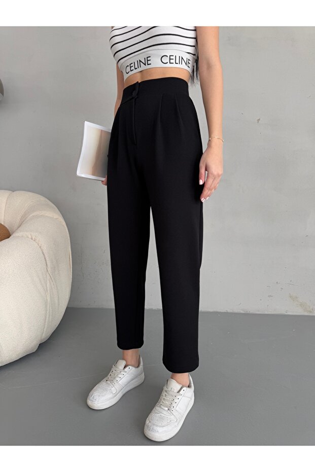 Women's High Waist Carrot Cut Stretch/Lycra Fabric Pants
