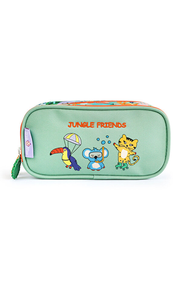 Milk&Moo Jungle Friends Double Compartment Pencil Case – Fun & Functional for Kids & Adults