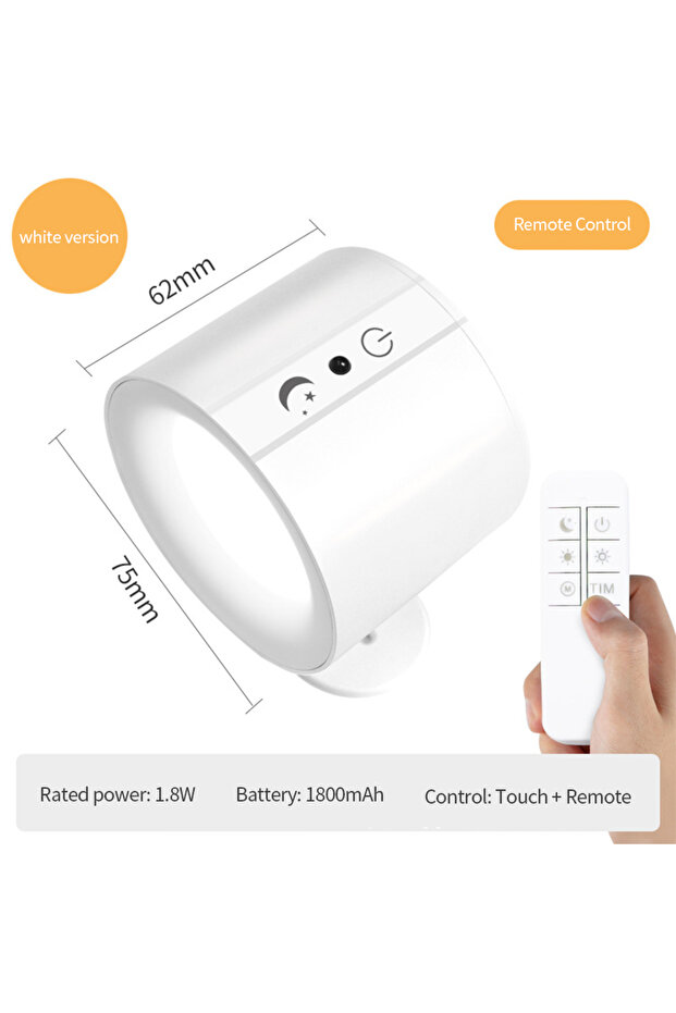 مصابيح حائط LED بيضاء تعمل باللمس مع ضوء مزدوج الرأس، مصباح حائطي يدور 360 درجة، 3 ألوان، مصابيح حائطية