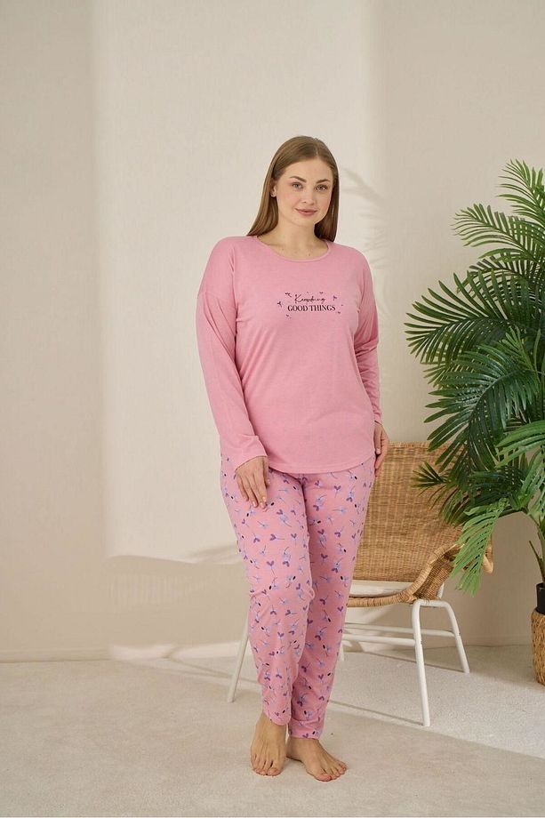 Pembe  Curve Büyük Beden Battal Boy Pijama Takımı - 1