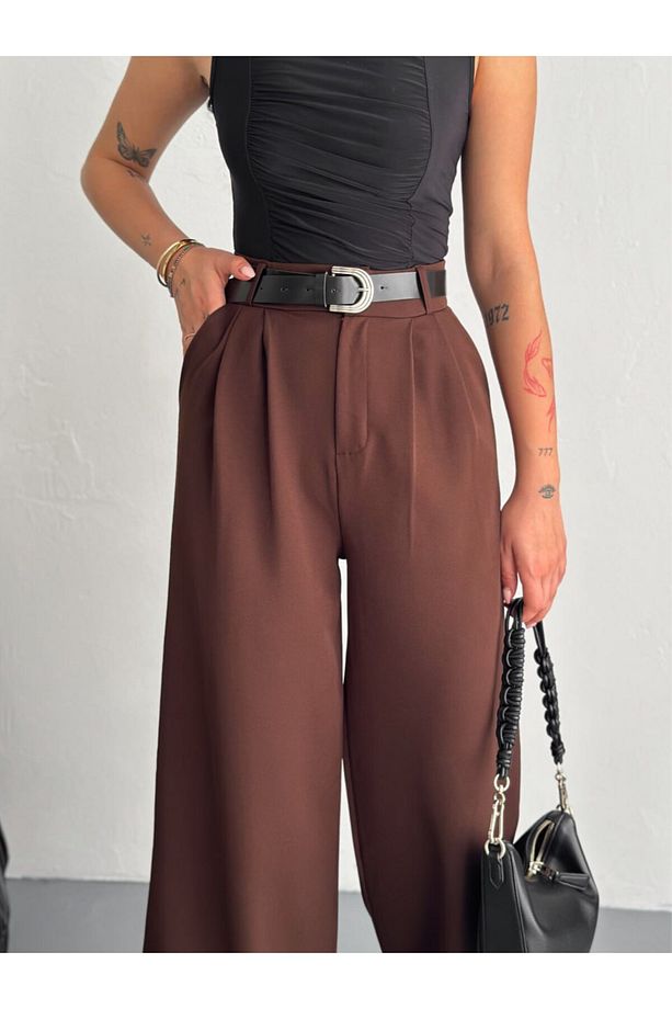 DOUBLE KUMAŞ PANTOLON KEMERLİ VE ÖN PİLELİ / BAGGY PANTOLON DOUBLE - 3