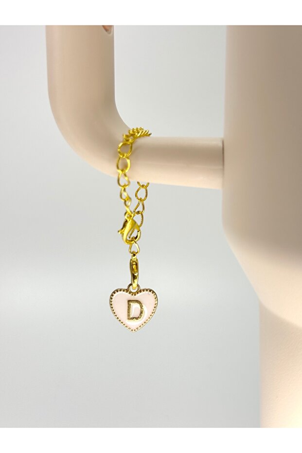 White Heart Thermos Compatible Accessory with Letter D/Letter D Heart Thermos Charm/Letter Thermos Ornament