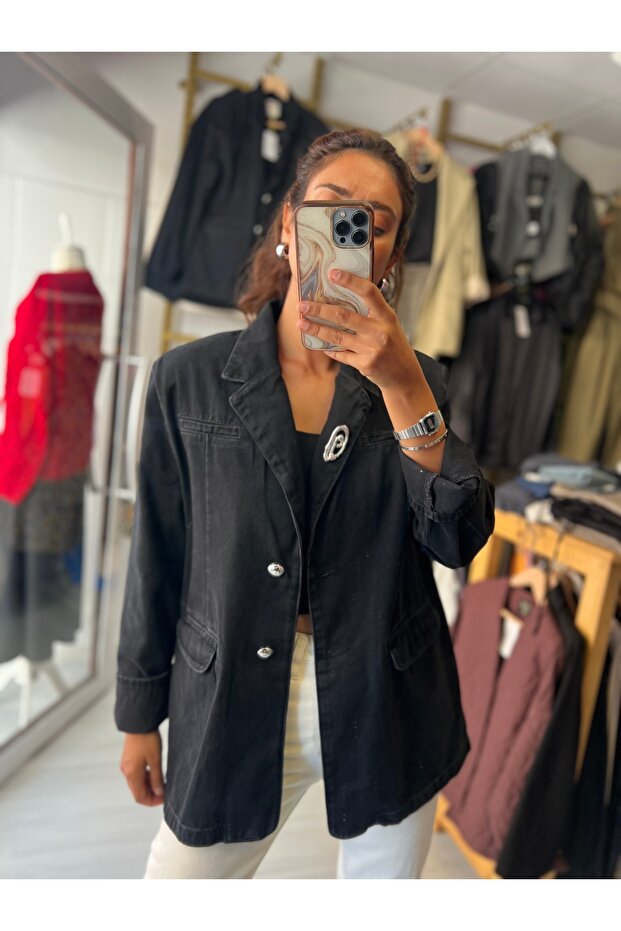 Denim blazer ceket - 2