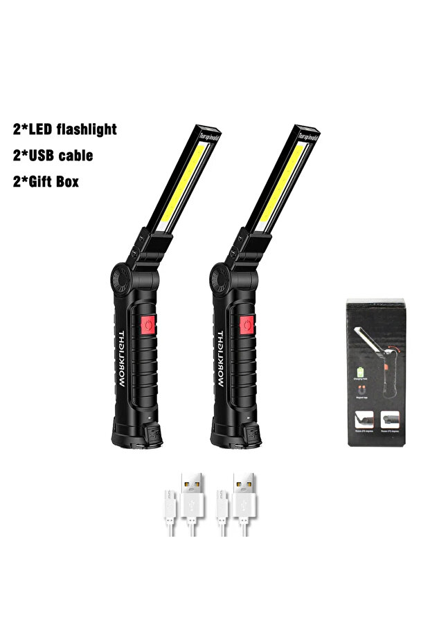 مصباح يدوي كبير قابل للطي من قطعتين COB LED محمول ومصباح عمل مغناطيسي قابل لإعادة الشحن عبر USB للطوارئ