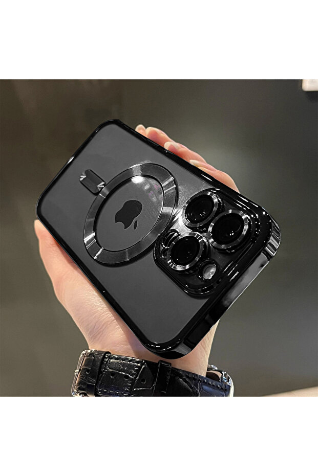 جراب شفاف فاخر مطلي بالمغناطيس لهاتف iPhone 12Pro MAX باللون الأسود مع تقنية الشحن اللاسلكي Magsafe لهاتف iPhone 1