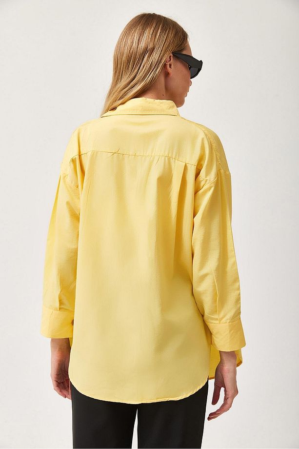 Oversize Basic Gömlek Sarı - 3