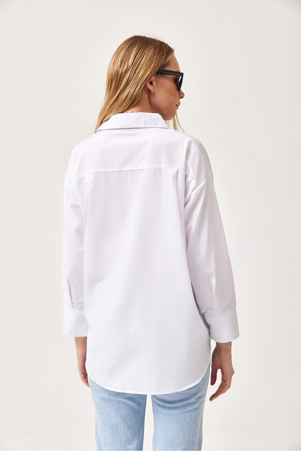 Oversize Basic Gömlek Beyaz - 2