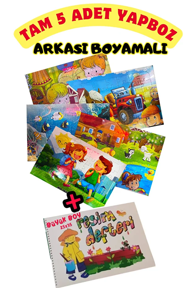 Boyamalı Yapboz Seti 5 Farklı Yapboz-resim Defteri - 1