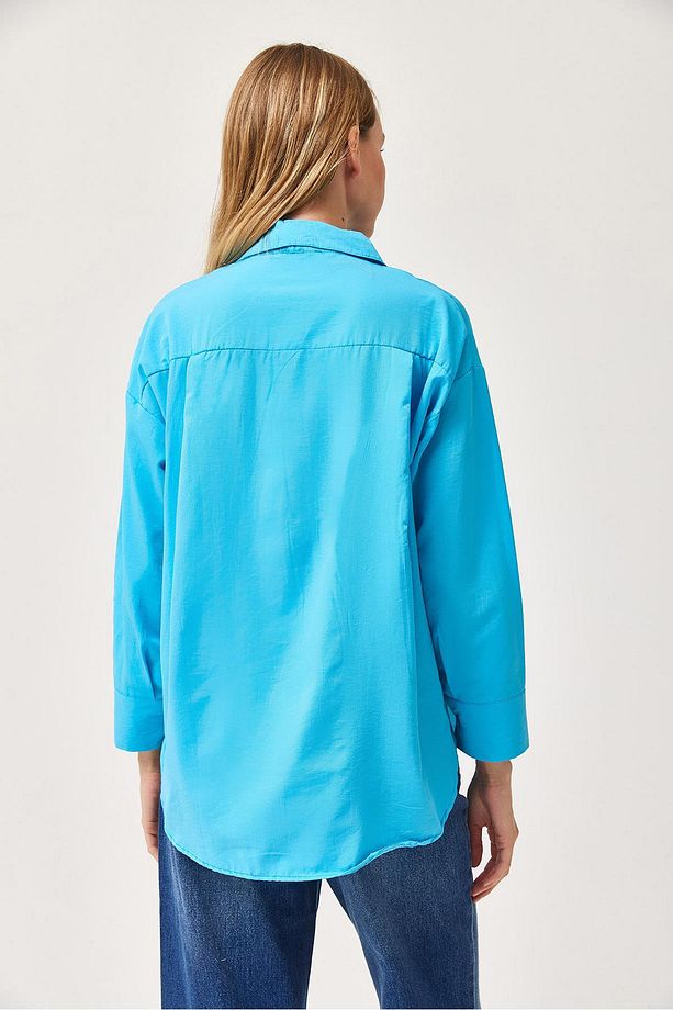 Oversize Basic Gömlek Mavi - 5