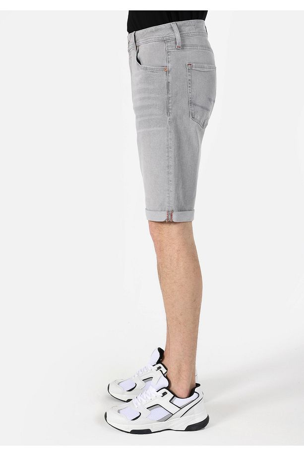 Regular Fit Gri Erkek Jean Şort - 3