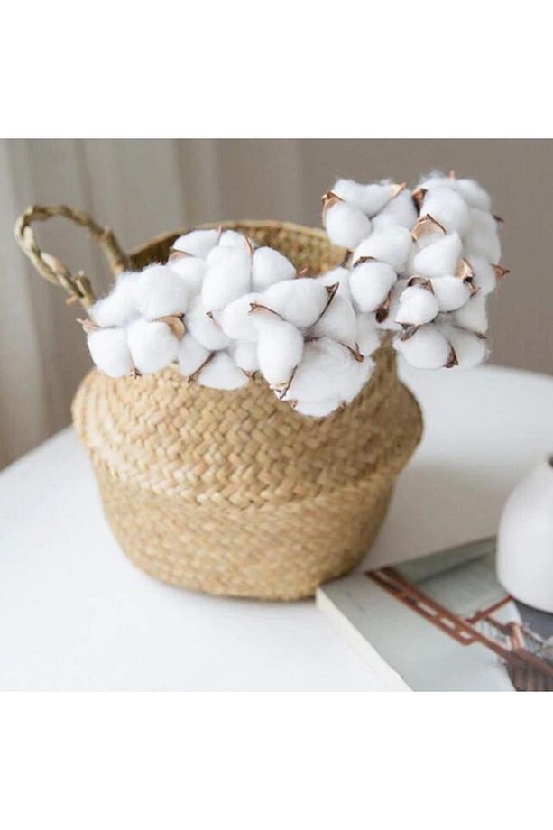 3lü Set Doğal Pamuk Çiçeği 30 Adet Tekli Dal Kuru Çiçek 30cm Yapay Çiçek - 5
