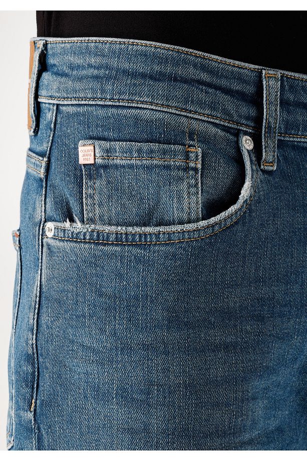 057 Mılas Loose Relaxed Fit Drop Crotch Kısa Paça Erkek Mavi Jean Pantolon - 5