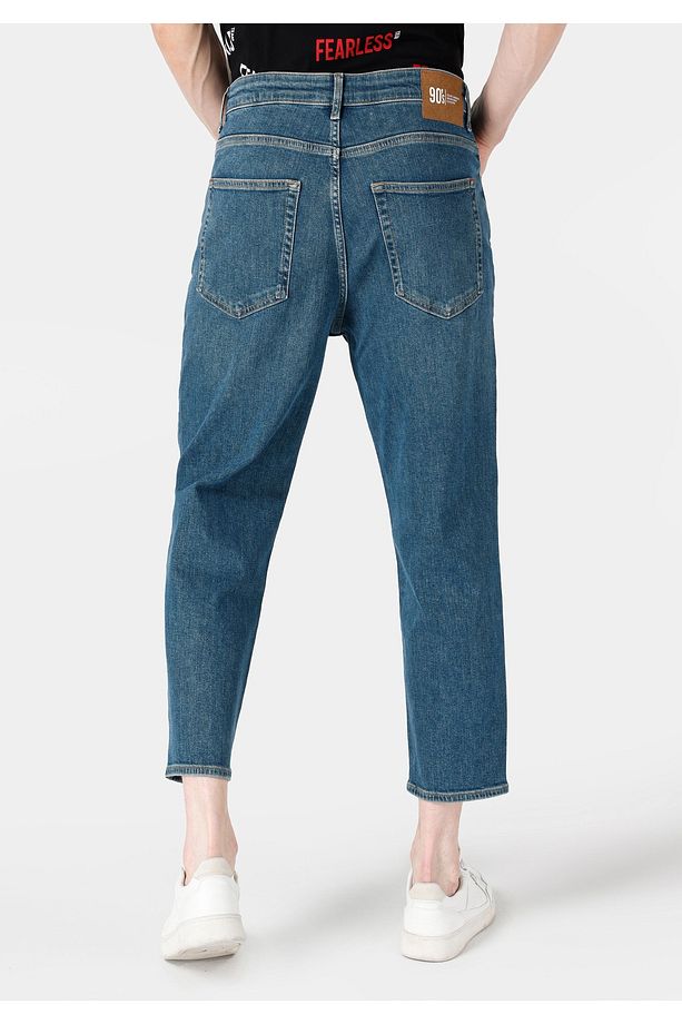 057 Mılas Loose Relaxed Fit Drop Crotch Kısa Paça Erkek Mavi Jean Pantolon - 2