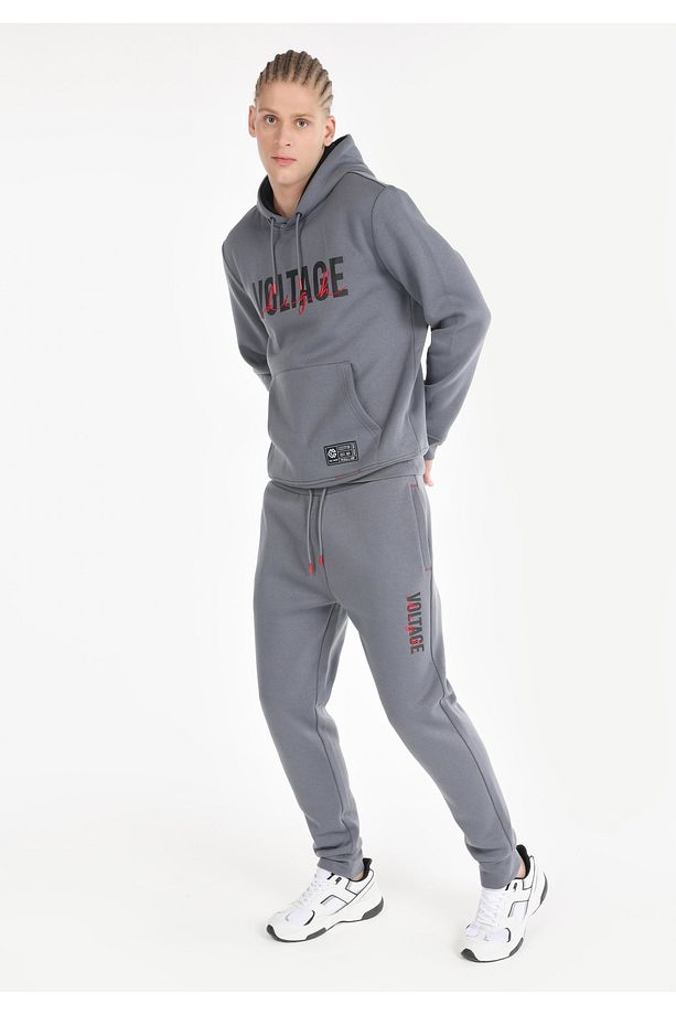 Regular Fit Orta Bel Düz Erkek Gri Eşofman Altı - 3