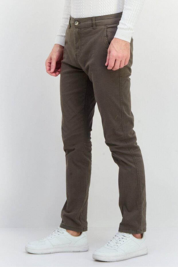 بنطال تشينو سادة بقصّة Slim Fit للرجال، زيتوني - 3