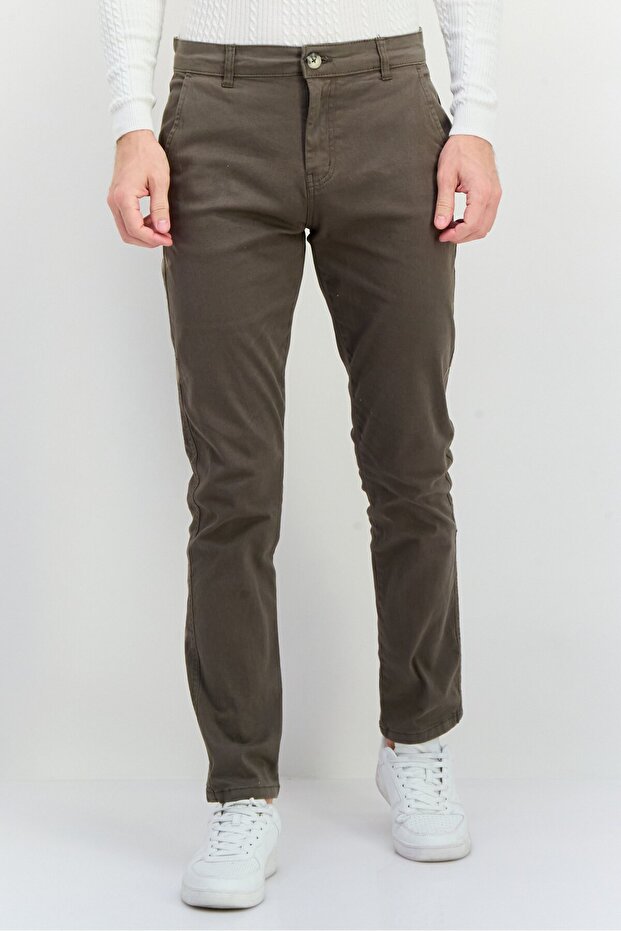 بنطال تشينو سادة بقصّة Slim Fit للرجال، زيتوني - 1