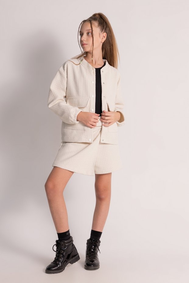 9-14 Years Old Girls' 3-Piece Set with Shorts, Skirt, Badi and Jacket