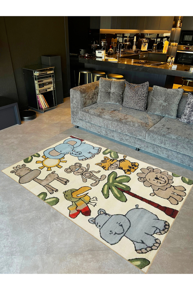 Tuğrul Collection Cartoon Theme Animal Figures Patterned Woven Base Modern Decorative Carpet 50
