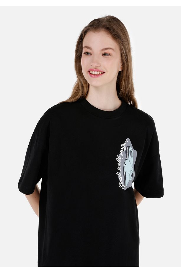 UNISEX Lilseb Sloganlı Siyah Tişört - 4