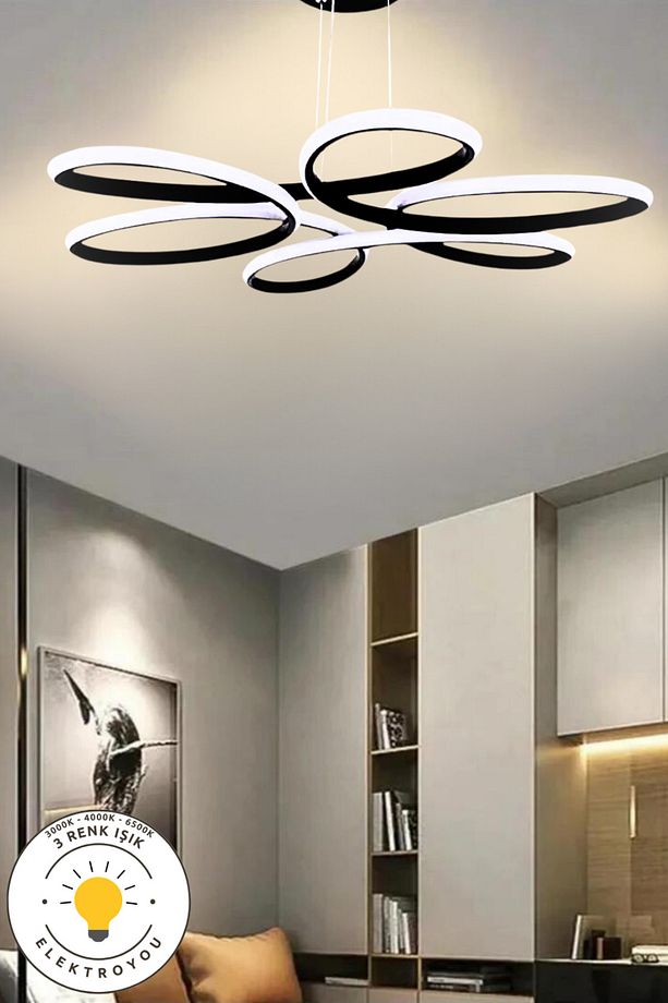 Nipul Siyah Sarkıt Modern Ultra Süper 3 Renk Işıklı Ledli Avize - 1
