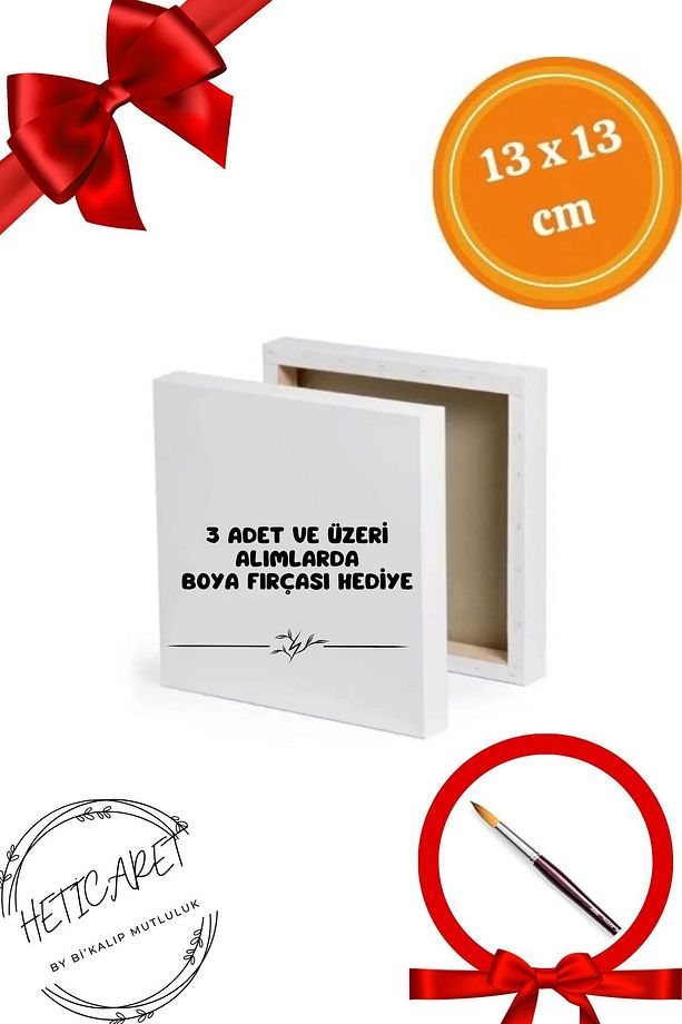 Mini Tuval Küçük Boy Resim Tuvali - 1 Adet 13x13 Cm - Fırça Hediyeli - 1