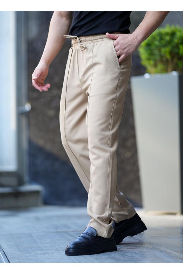 Erkek Regular Fit Pileli Düz Paça Yumuşak Kumaş Pantolon Bej - 1