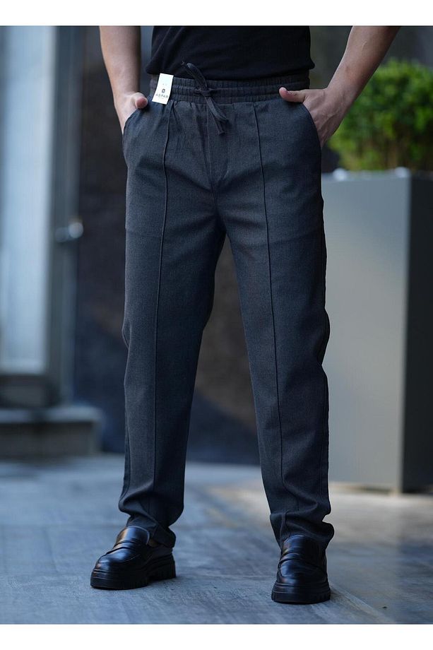 Erkek Regular Fit Pileli Düz Paça Yumuşak Kumaş Pantolon Antrasit - 2