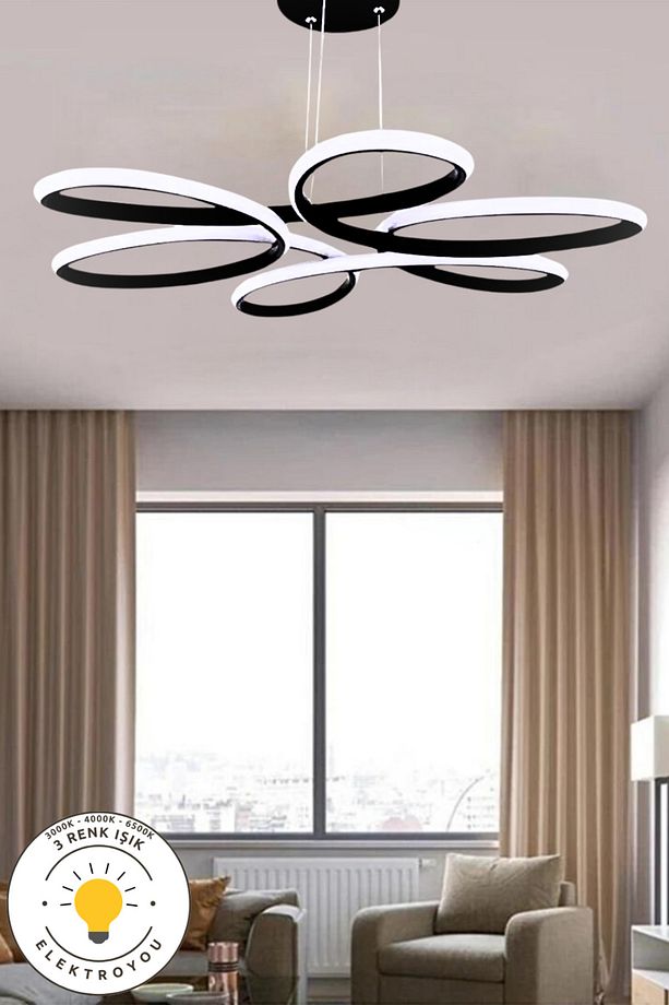 Nipul Siyah Sarkıt Modern Ultra Süper 3 Renk Işıklı Ledli Avize - 3