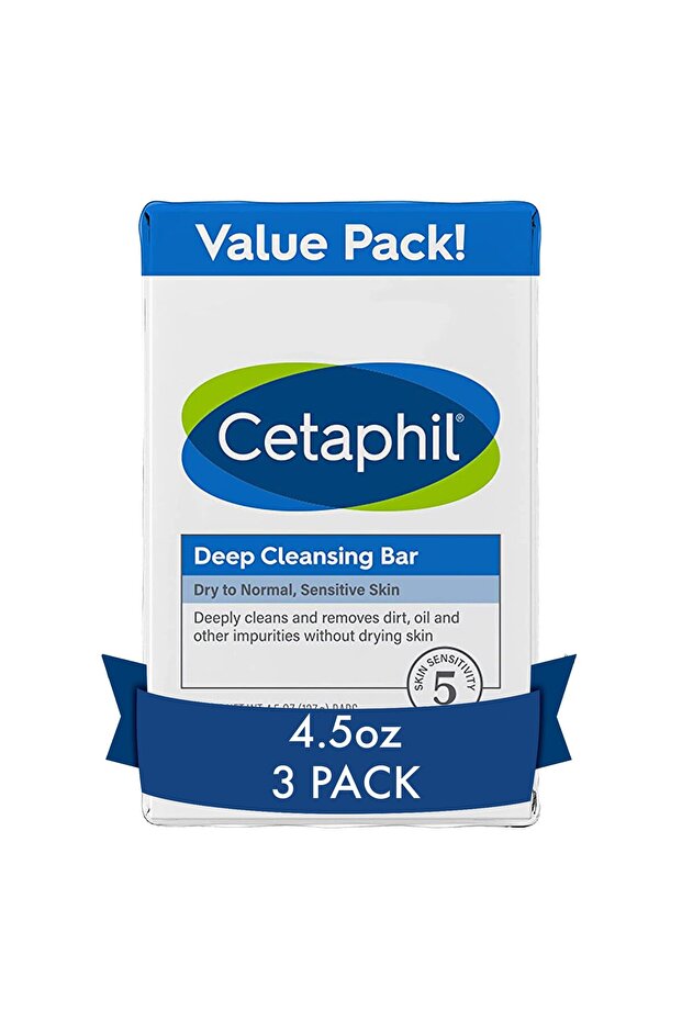 Deep Cleansing Bar, 3-Pack, for Dry/Normal/Sensitive Skin, Soap-Free, Hypoallergenic