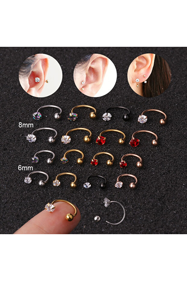 silver-white 8mm 1PC Stainless Steel Little Huggies Hoop Earrings For Women Tiny Crystal Zirconia Pe